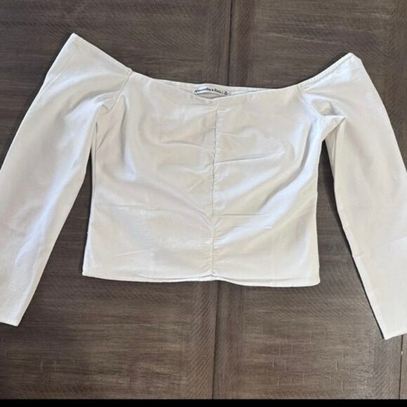 Abercrombie & Fitch WHITE Long Sleeve Cinched Front Off-The-Shoulder xs - Picture 1 of 4
